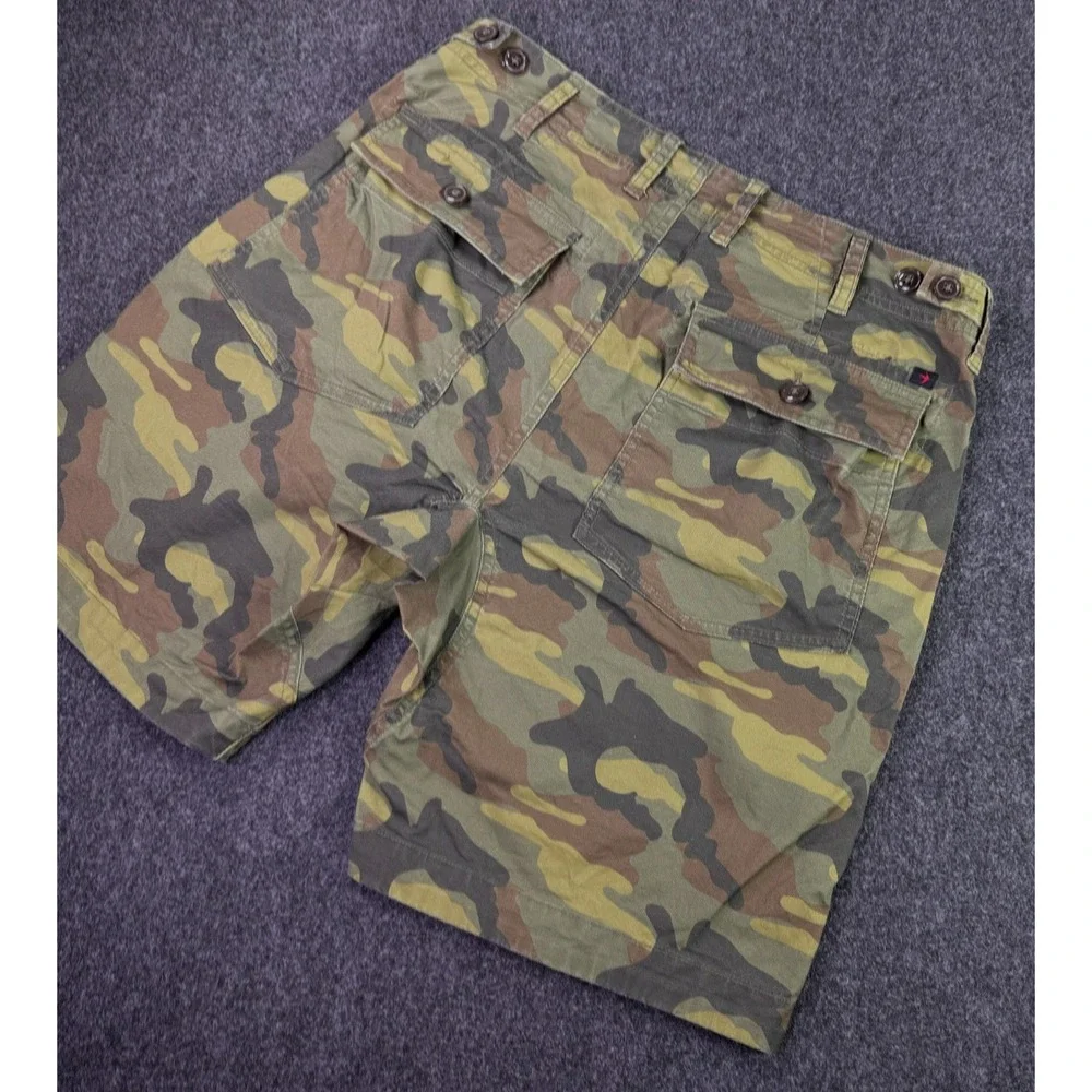 Relwen Green Brown Camo Flyweight Flex Chino Shorts Mens 32x8